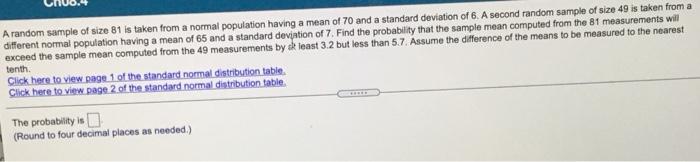 Solved A random sample of size 81 is taken from a normal | Chegg.com