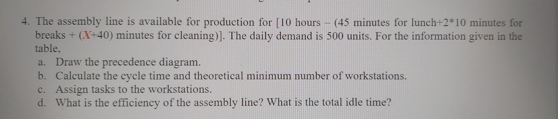 Solved 4. The assembly line is available for production for | Chegg.com