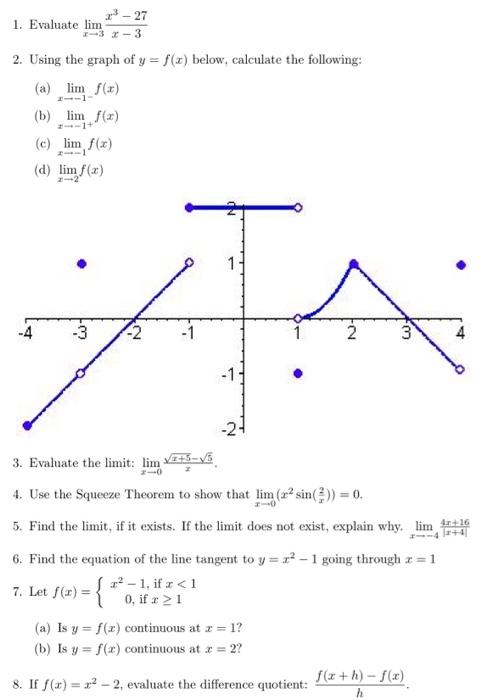 Solved 1. Evaluate limx→3x−3x3−27 2. Using the graph of | Chegg.com