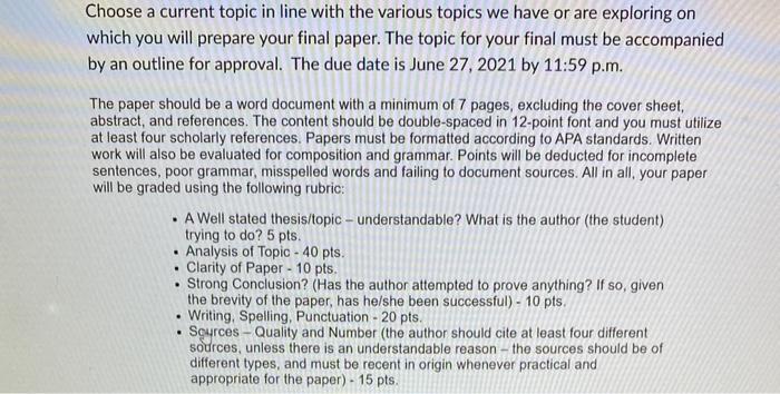 Choose a current topic in line with the various | Chegg.com