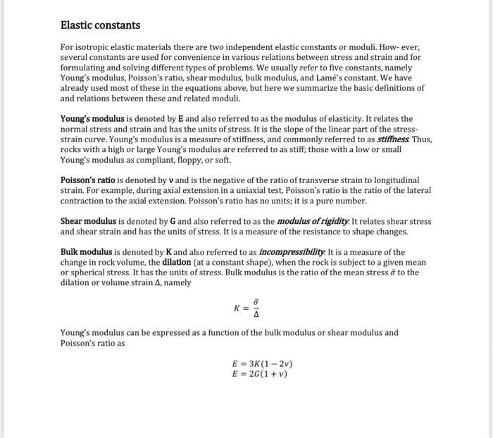 Solved Elastic constants For isotropic elastic materials