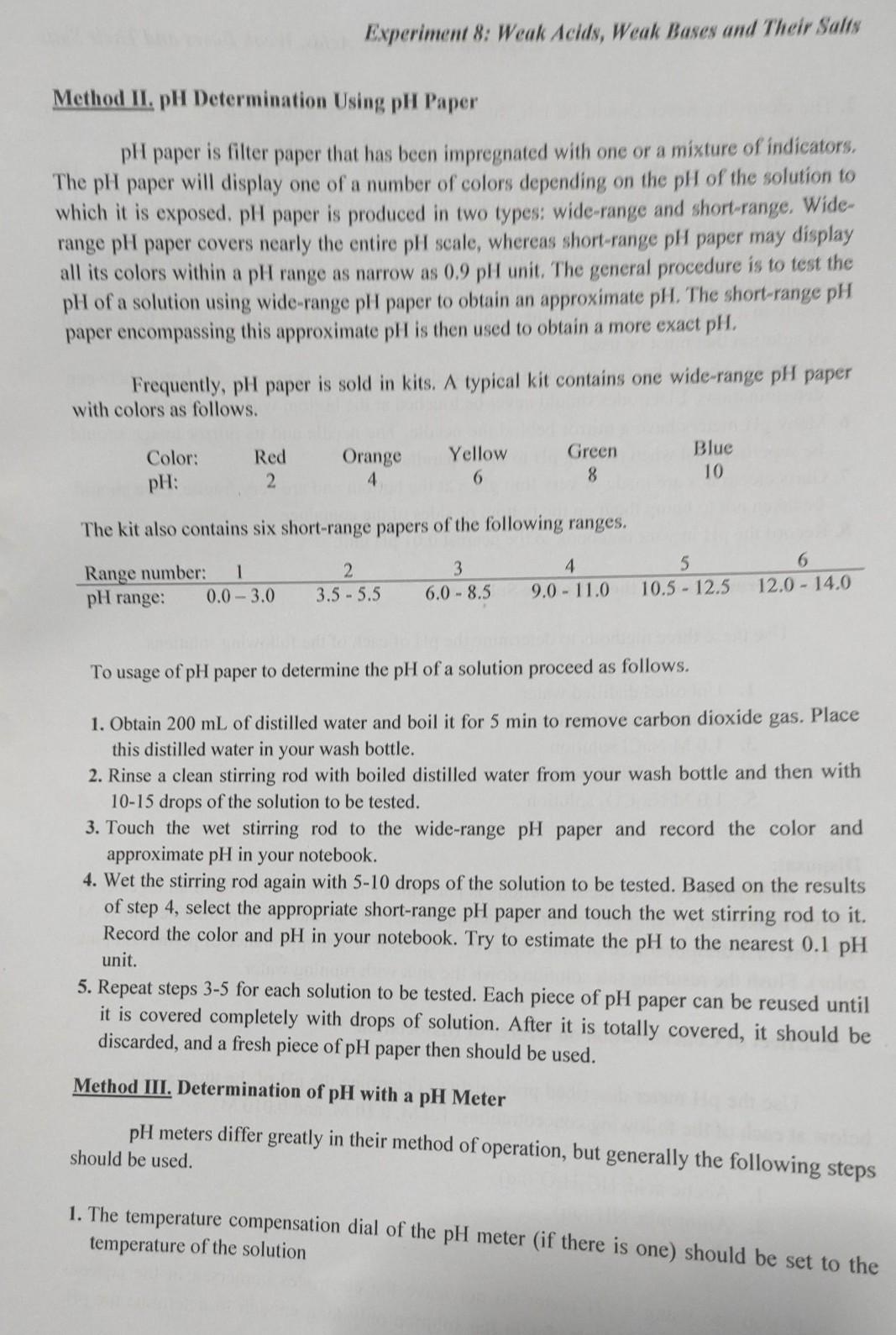 PROCEDURE You can determine the pH of the solutions | Chegg.com