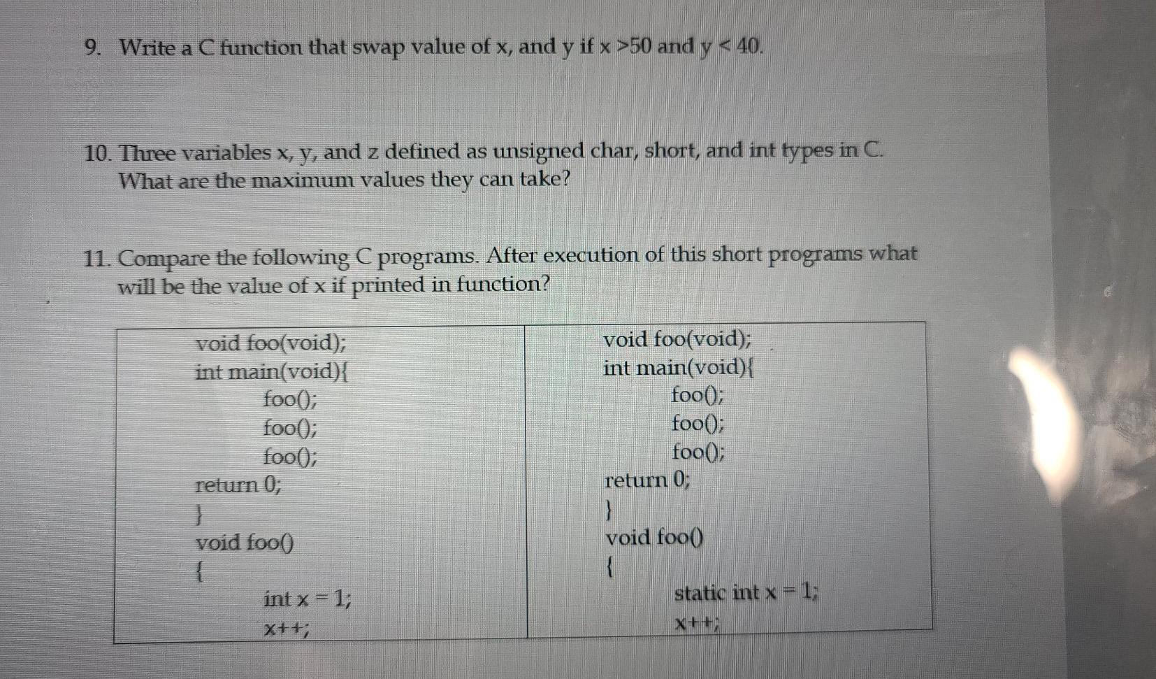 Solved 9. Write a C function that swap value of x, and y if | Chegg.com