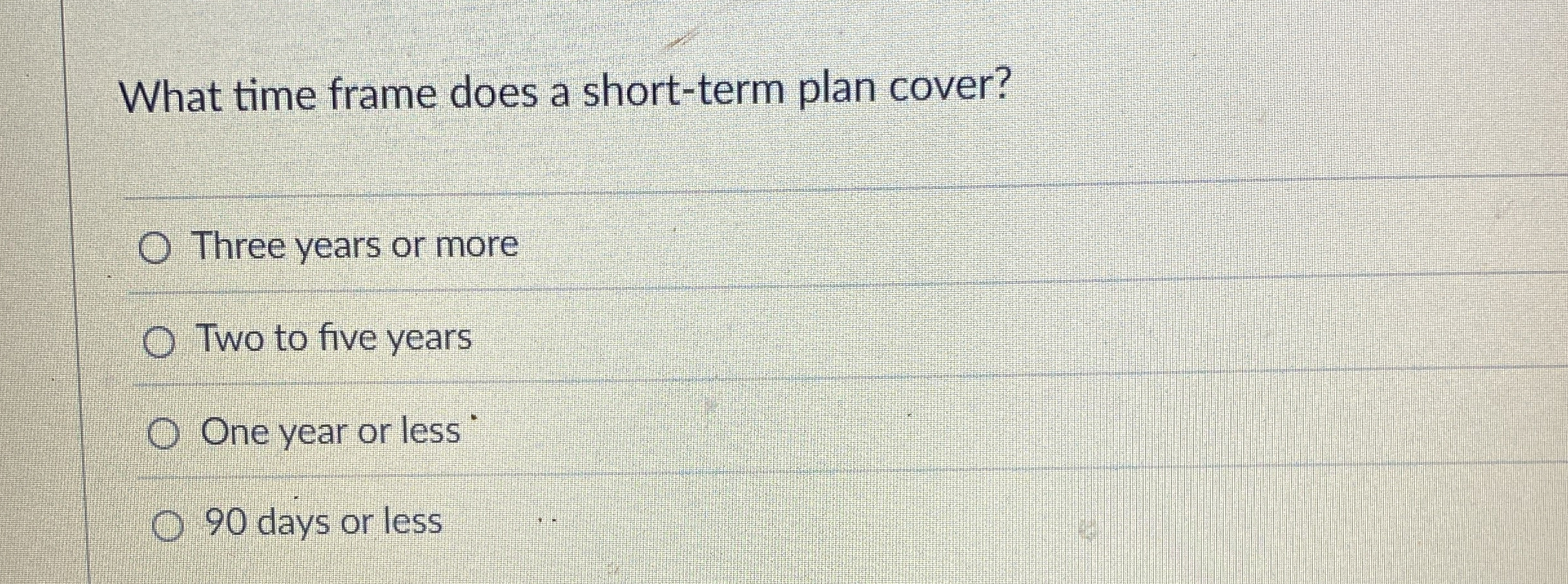 Solved What time frame does a short-term plan cover?Three | Chegg.com
