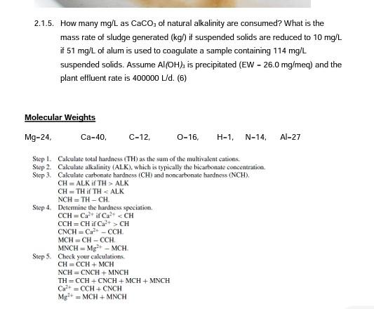 Solved 2.1.5. How many mg/L as Caco, of natural alkalinity | Chegg.com