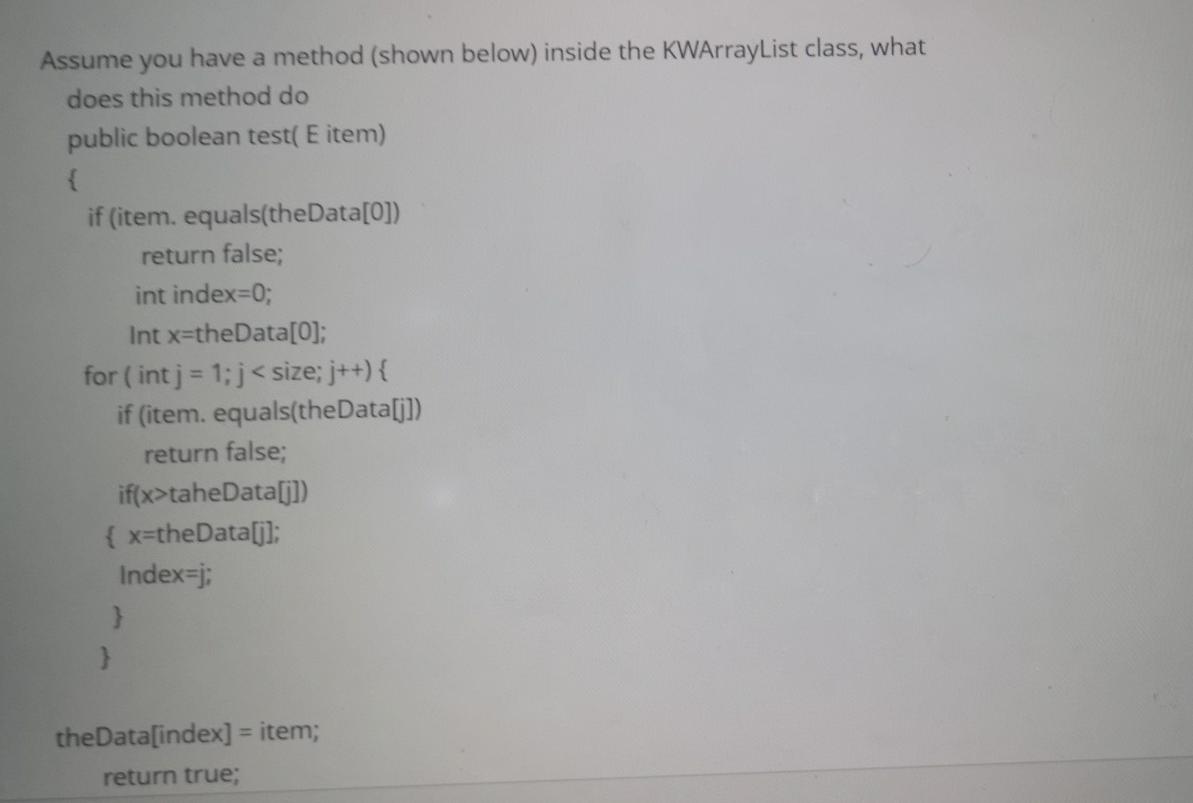 Solved Assume you have a method (shown below) inside the | Chegg.com