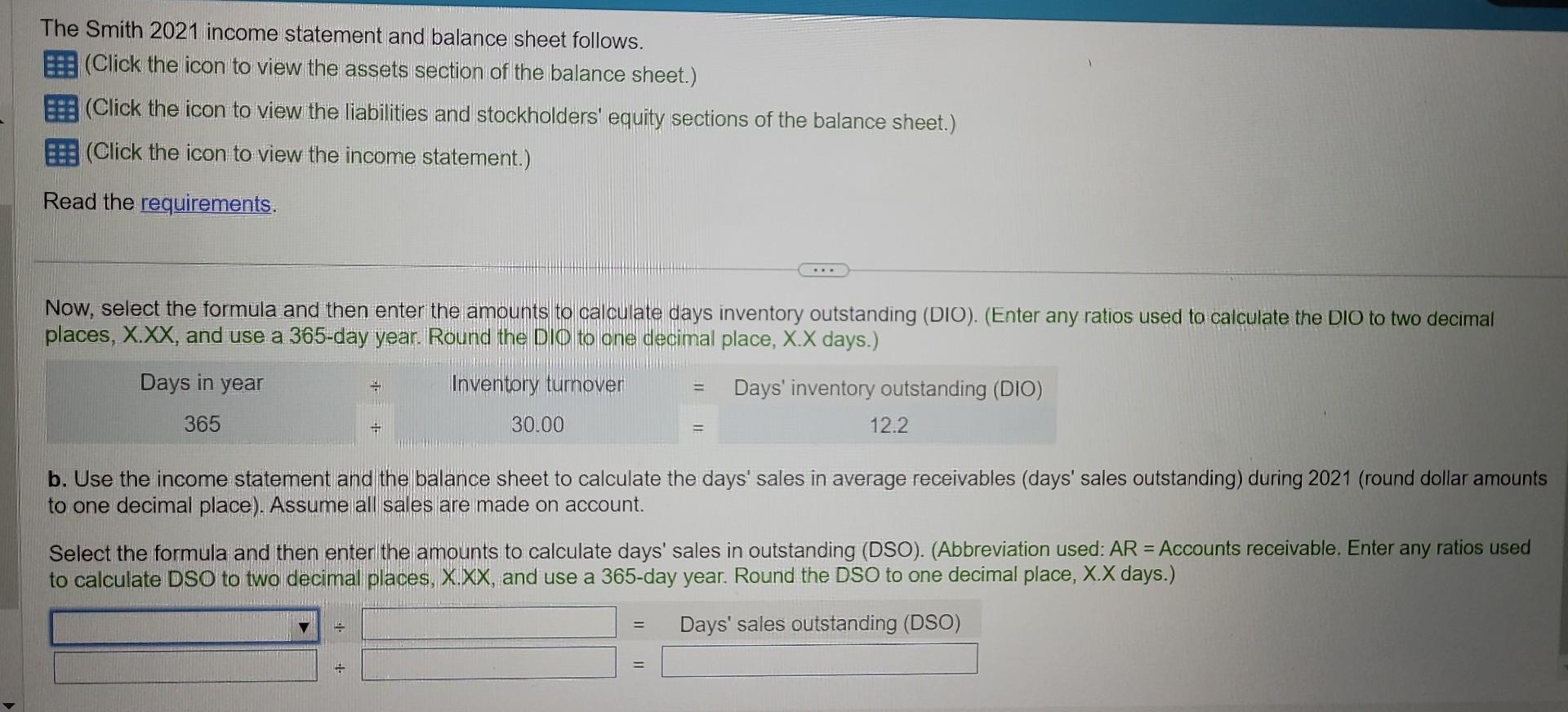 Solved The Smith 2021 income statement and balance sheet | Chegg.com