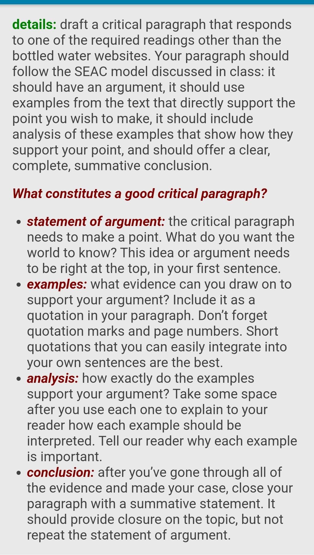 details: draft a critical paragraph that responds to | Chegg.com