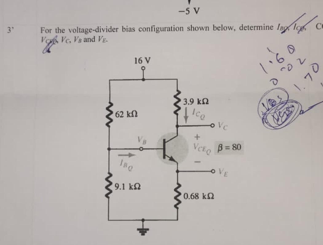 Solved 3'For the voltagedivider bias configuration shown