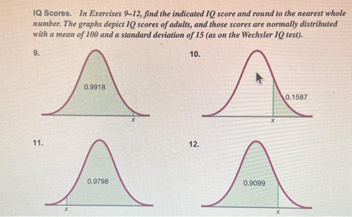 Solved IQ Scores. In Exercises 9-12, find the indicated IQ | Chegg.com