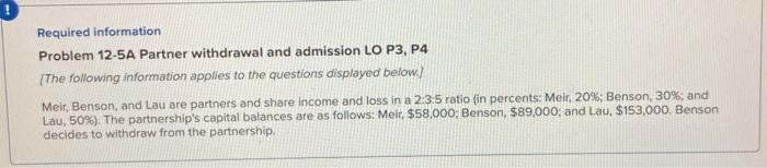 Solved Required Information Problem 12-5A Partner Withdrawal | Chegg.com