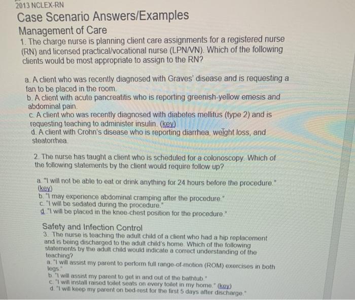 13 Nclex Rn Case Scenario Answers Examples Chegg Com
