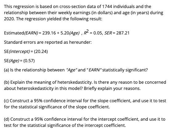 Solved This regression is based on cross-section data of | Chegg.com