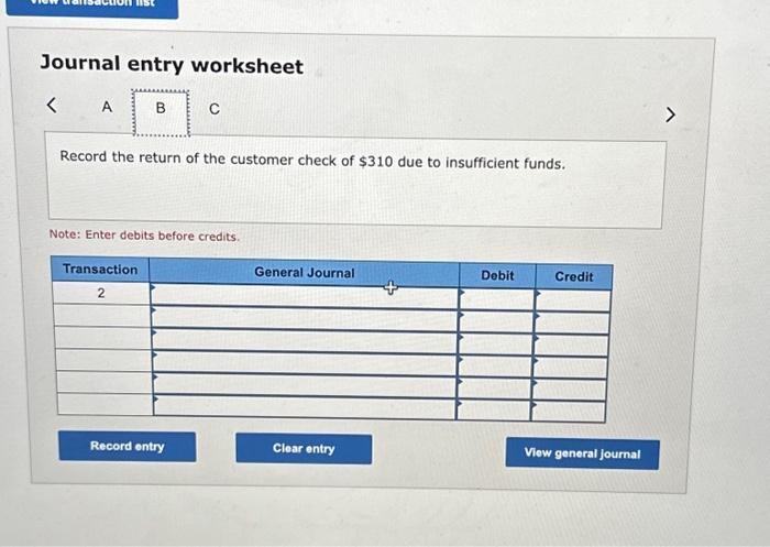 Solved Journal Entry Worksheet Record The Return Of The | Chegg.com