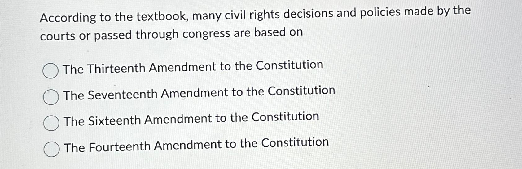 Solved According to the textbook, many civil rights | Chegg.com