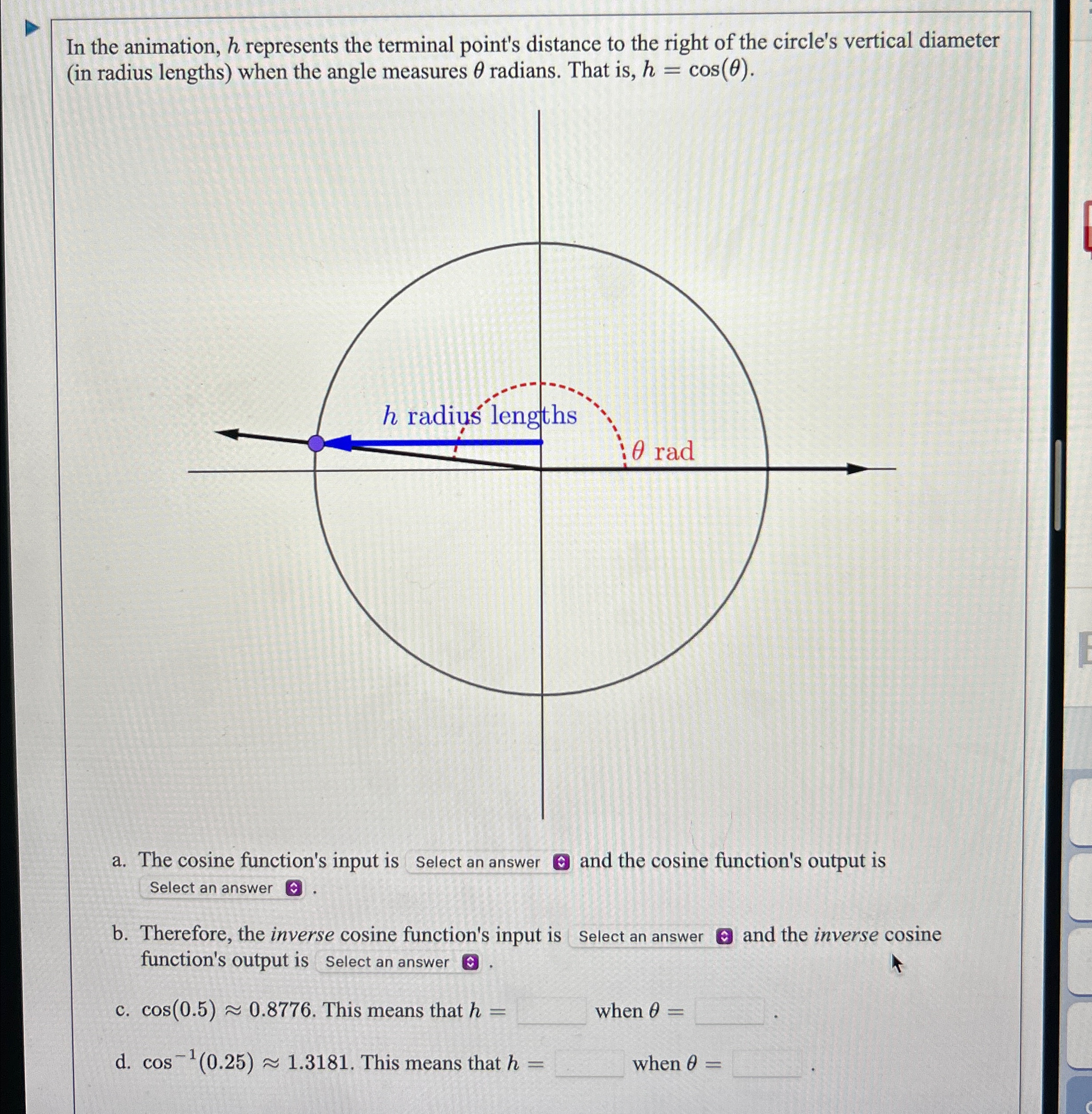 Solved In the animation, h ﻿represents the terminal point's | Chegg.com