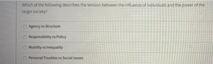Solved Which of the following describes the tension between | Chegg.com