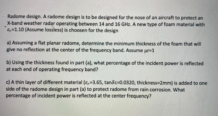 Solved Radome Design A Radome Design Is To Be Designed F Chegg Com