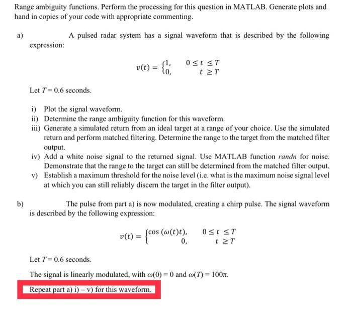 Range ambiguity functions. Perform the processing for | Chegg.com