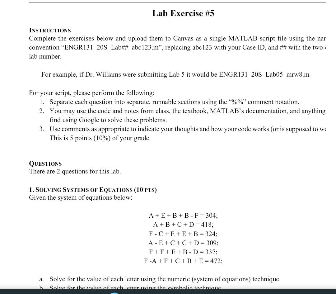 Solved Lab Exercise #5 INSTRUCTIONS Complete The Exercises | Chegg.com