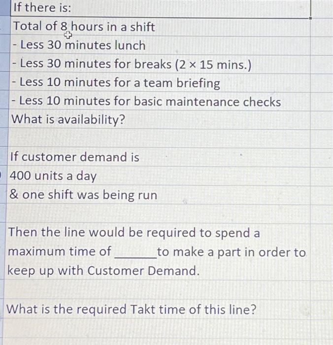 Solved If there is: Total of 8 hours in a shift - Less 30 | Chegg.com