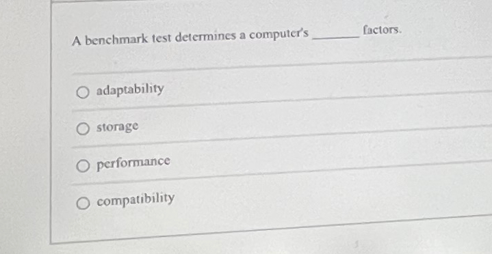 Solved A benchmark test determines a computer's | Chegg.com