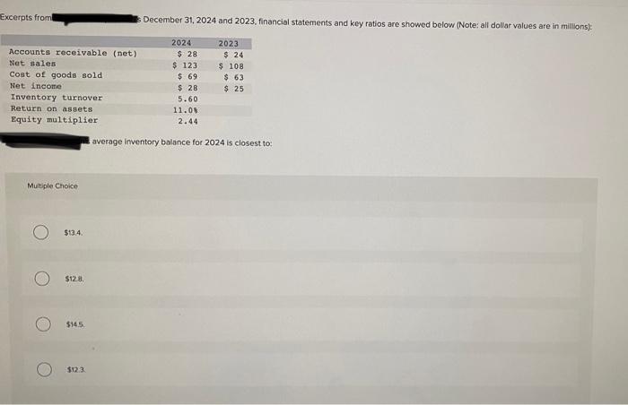 Solved Average Inventory Balance For 2024 Is Closest To Chegg Com   Image