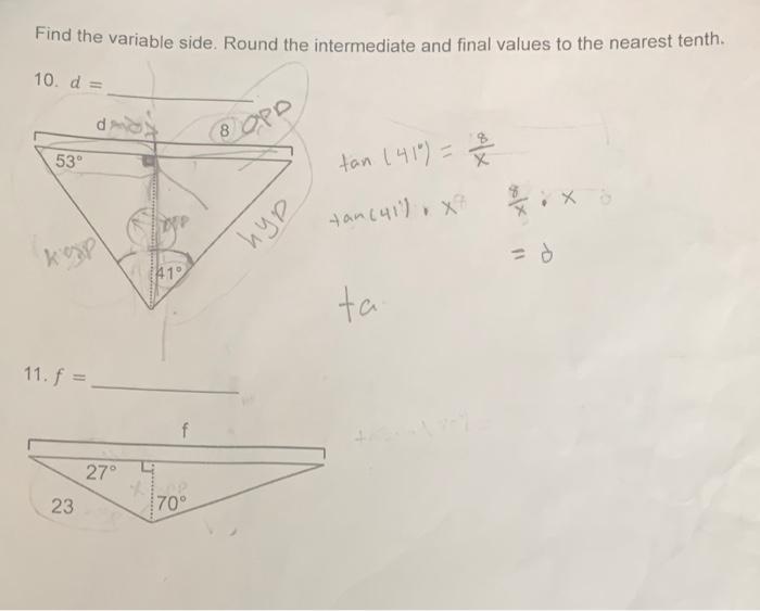Solved Find the variable side. Round the intermediate and | Chegg.com