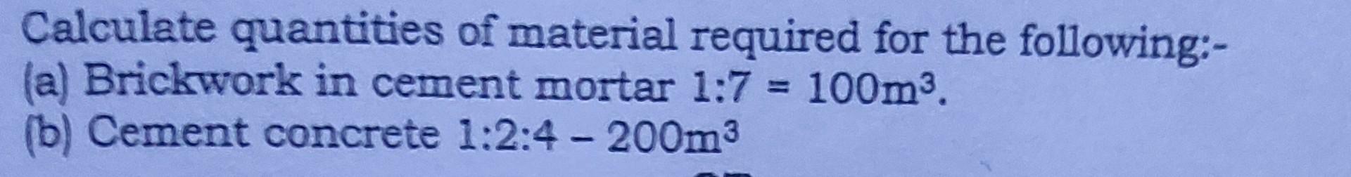 Solved Calculate Quantities Of Material Required For The | Chegg.com