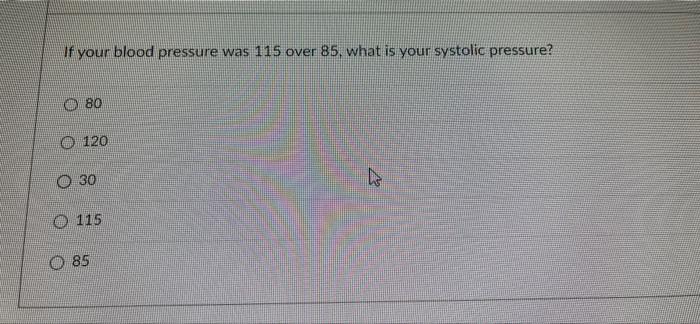 Solved If your blood pressure was 115 over 85. what is your | Chegg.com