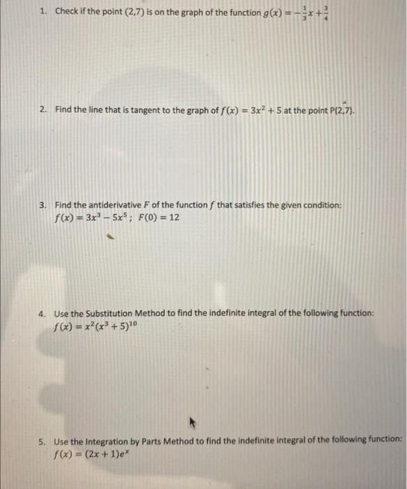 Solved 1. Check if the point (2,7) is on the graph of the | Chegg.com