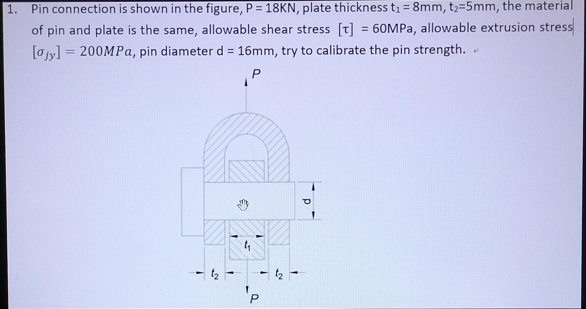 Solved 1. Pin connection is shown in the figure, P = 18KN, | Chegg.com
