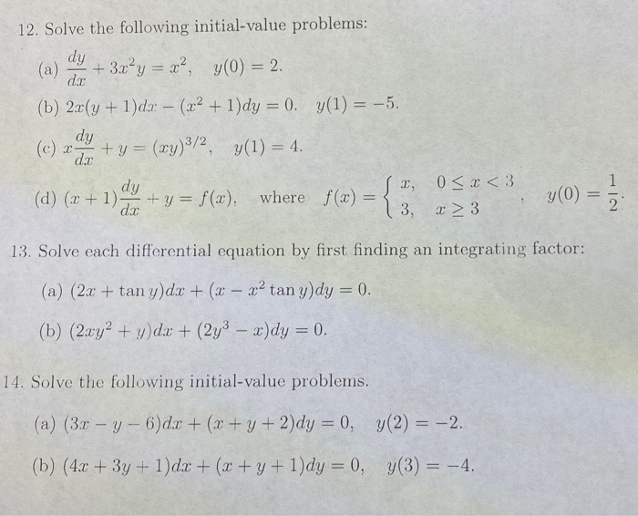Solved A 12 Solve The Following Initial Value Problems Chegg Com