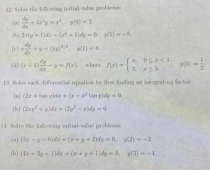 A 12 Solve The Following Initial Value Problems Chegg Com