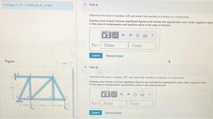Solved In (Figure 1). P1=10kN and P2=8kN. Part A Determine | Chegg.com
