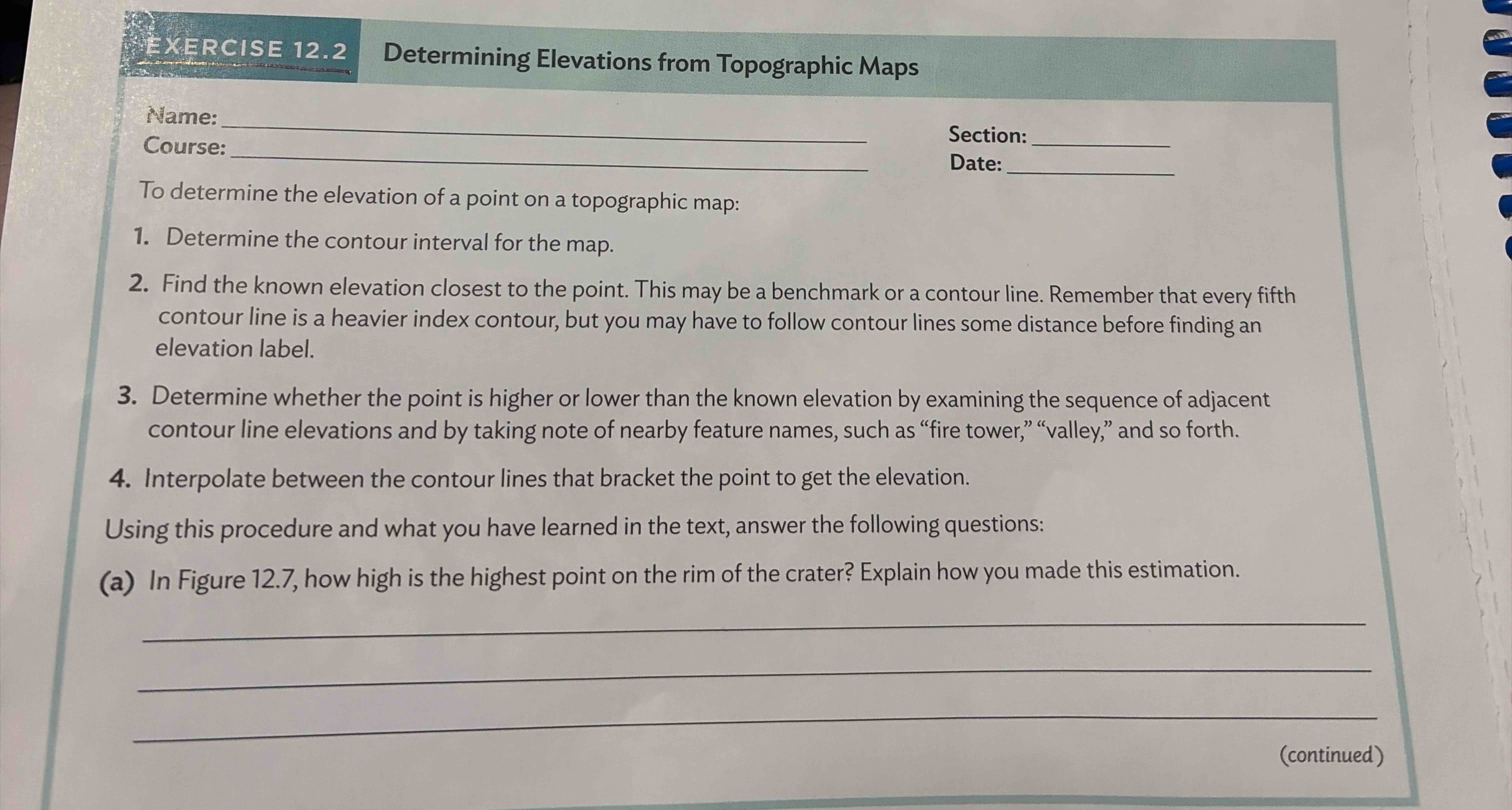 Solved To determine the elevation of a point on a | Chegg.com