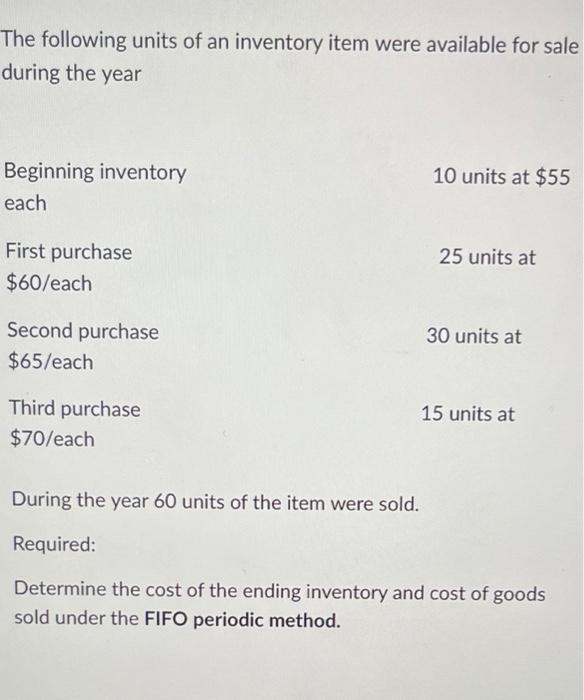 Solved The following units of an inventory item were | Chegg.com