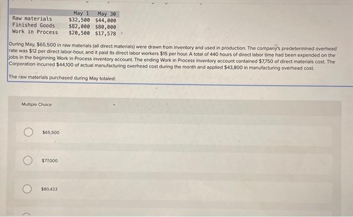 Solved During May, $65,500 in raw materials (all direct | Chegg.com
