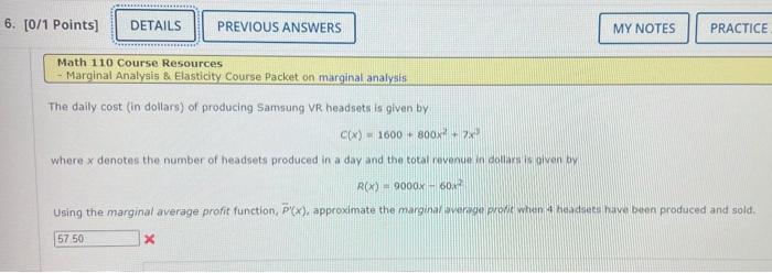 Solved Math 110 Course Resources - Marginal Analysis \& | Chegg.com