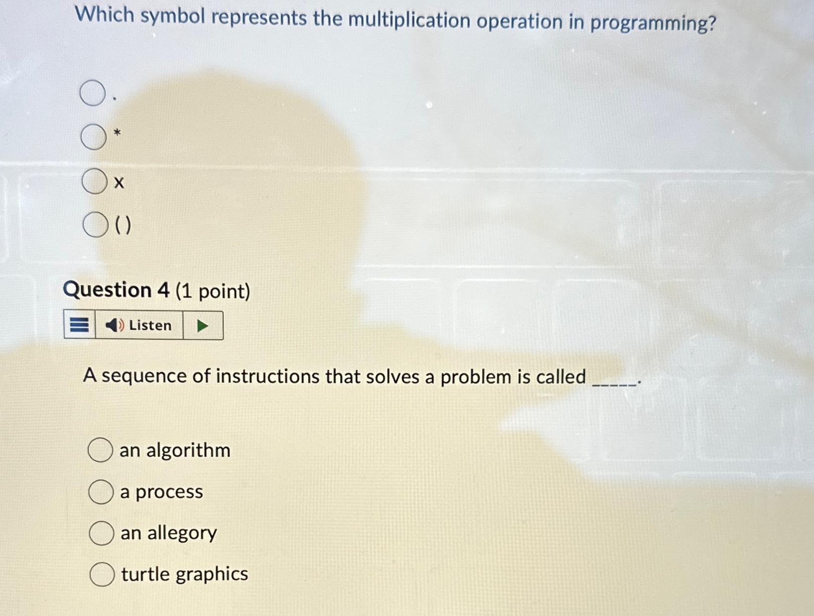 Solved Which symbol represents the multiplication operation | Chegg.com