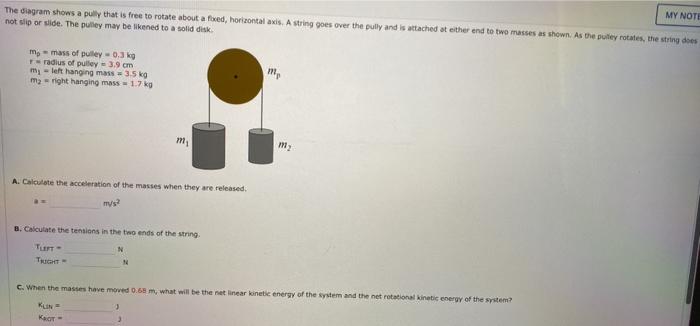 Solved The diagram shows a pully that is free to rotate | Chegg.com