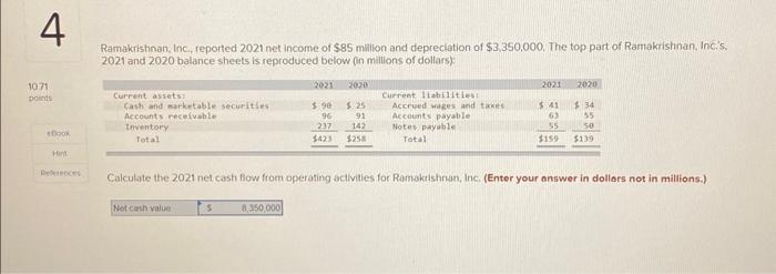 Solved Ramakristinan, Inc, reported 2021 net income of $85 | Chegg.com