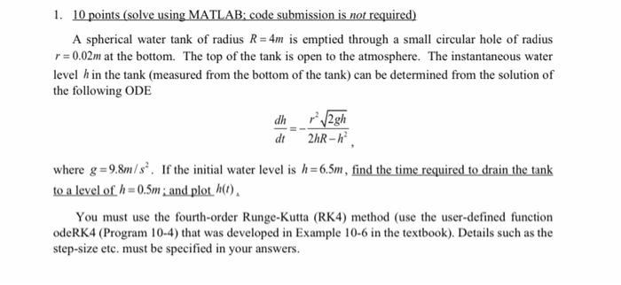 Solved 1. 10 points (solve using MATLAB; code submission is | Chegg.com