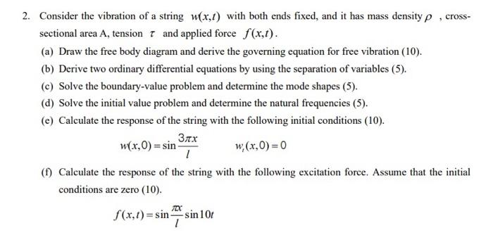 Solved Consider the vibration of a string w(x,t) with both | Chegg.com