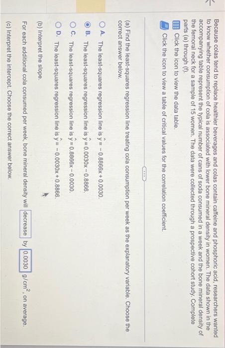 Solved (c) Interpret the intercept. Choose the correct | Chegg.com