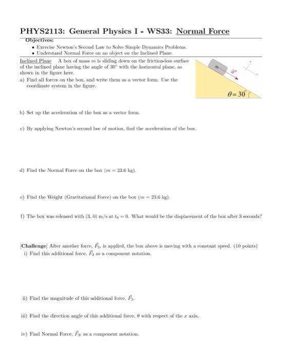 Solved PHYS2113: General Physics I - WS33: Normal Force | Chegg.com