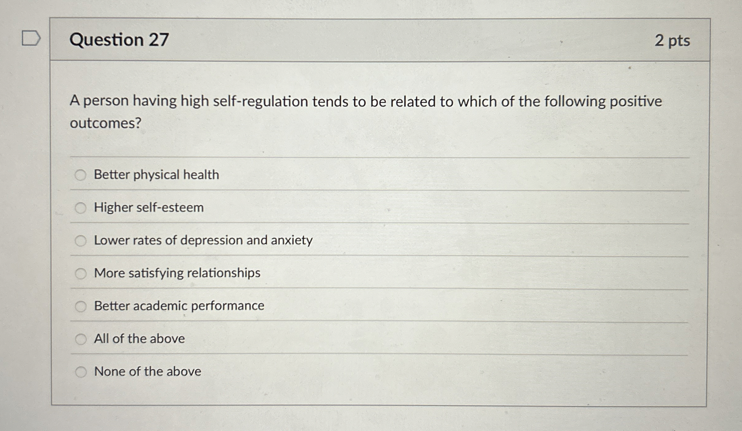 Solved Question 27A person having high selfregulation tends