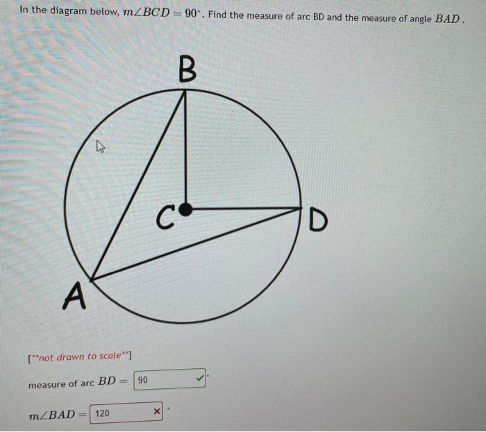 Solved In the diagram below, m∠BCD=90∘. Find the measure of | Chegg.com