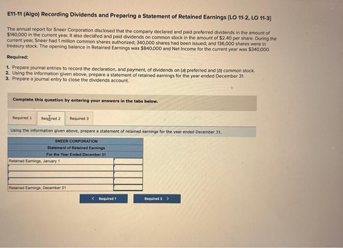 Solved E11-11 (Algo) Recording Dividends And Preparing A | Chegg.com