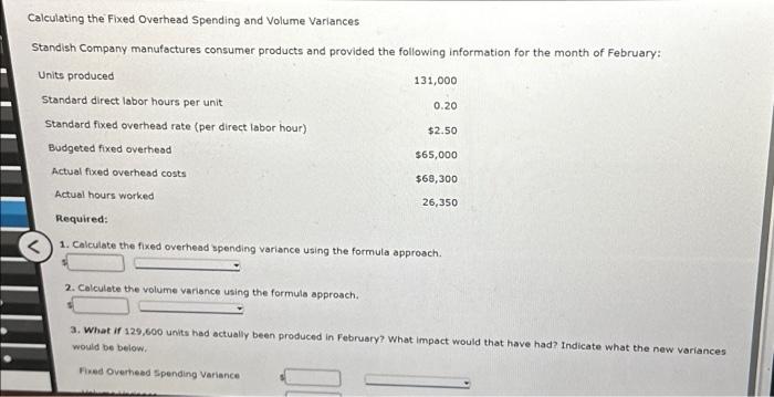 Solved Calculating the Fixed Overhead Spending and Volume | Chegg.com